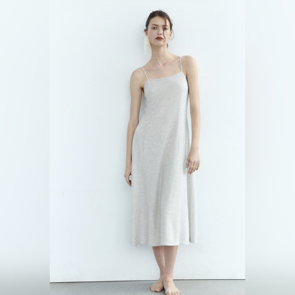 New Zara Silver Spaghetti Strap Midi Dress, Size M